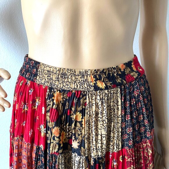Vintage Gauze Maxi Skirt Mixed Print Crinkle Skirt Multi-colored Long Skirt - S - Picture 4 of 6